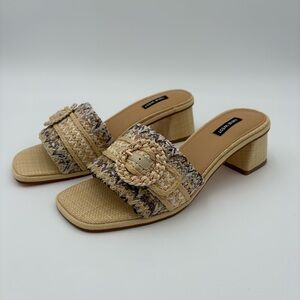 Nine West Ending Raffia Slide Sandals Block Heel Natural Size 10 NWB
